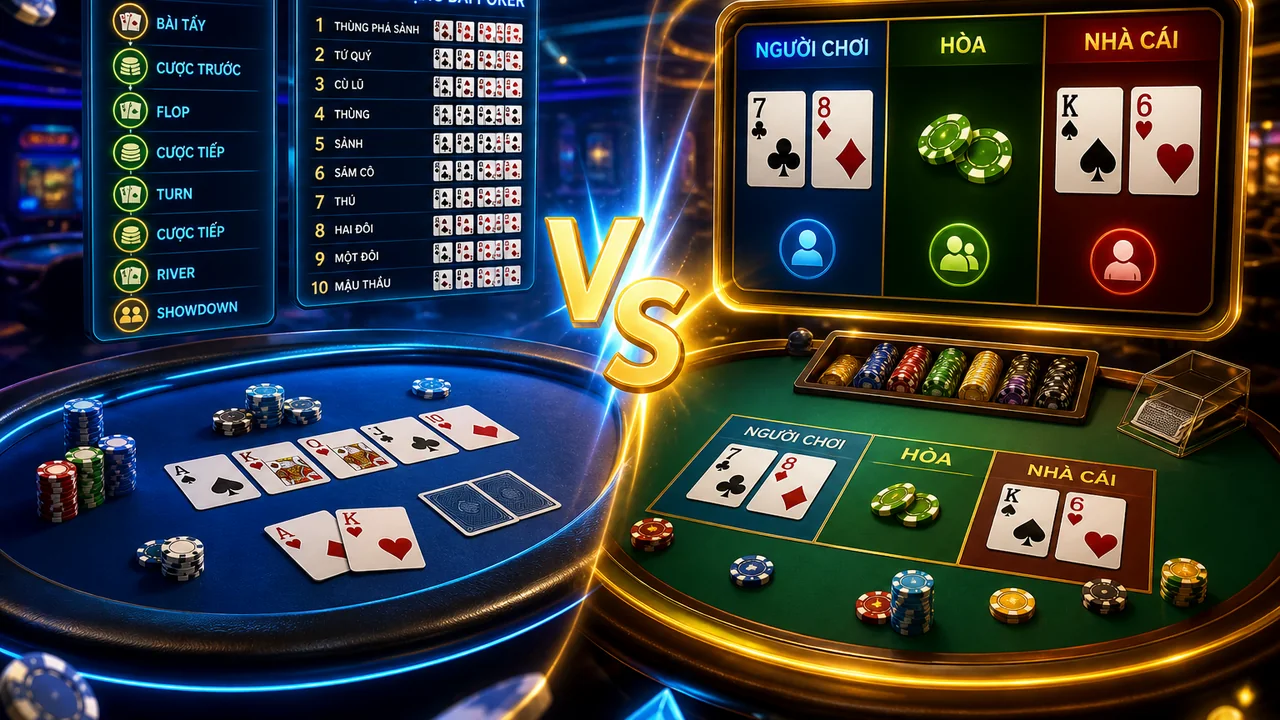 Mục tiêu ván và bảng kết quả: poker khác baccarat thế nào trên 68win?